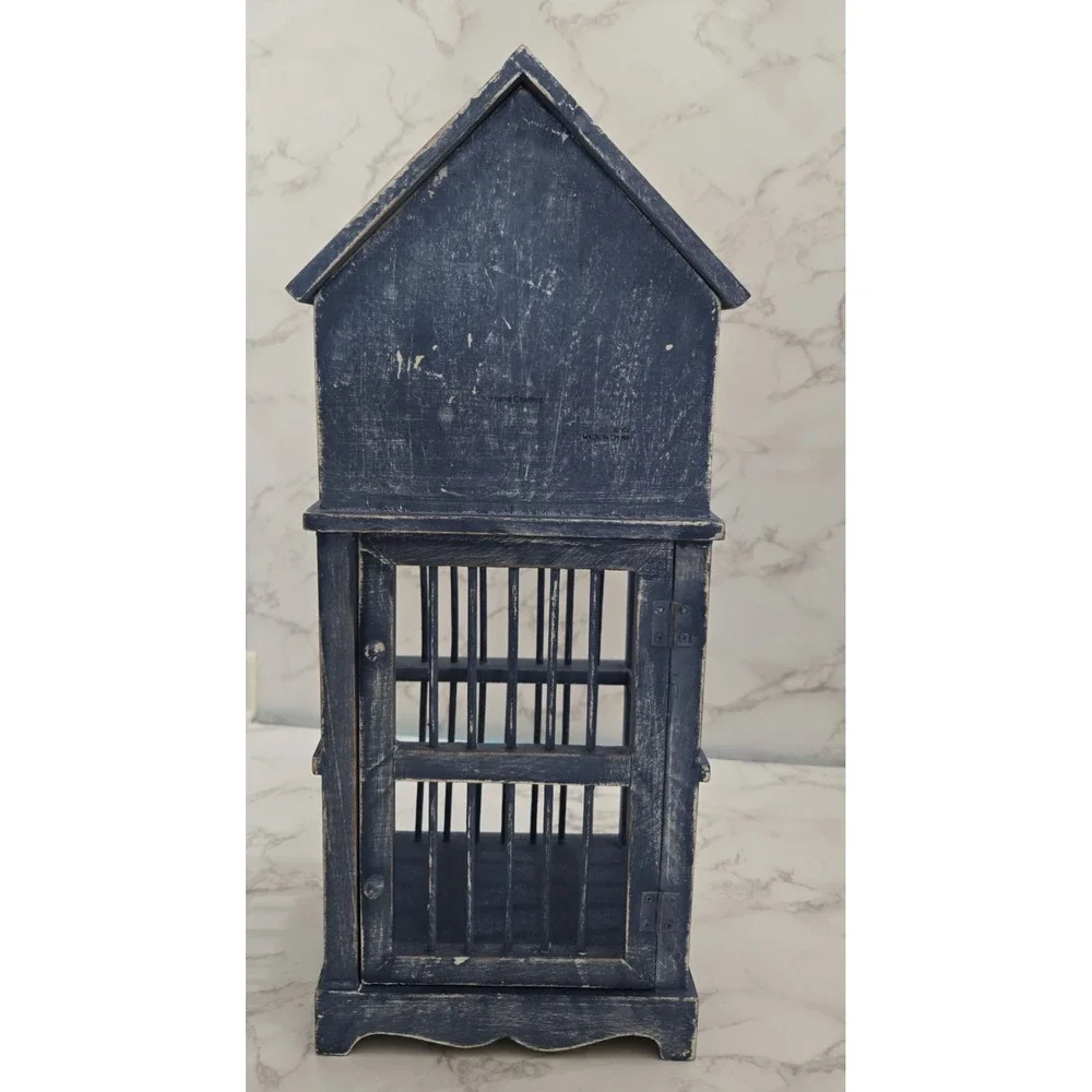 Wood‎ Clock Bird Cage (Blue) No Glass Table Clock. 16.5